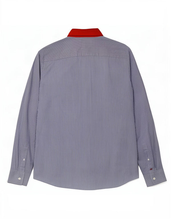 Camisa masculina Calvin Klein listrada azul grande de algodão