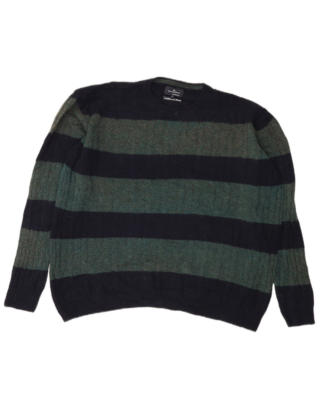 Marks & Spencer Mens Crew Neck Jumper Sweater XL Green Striped Wool
