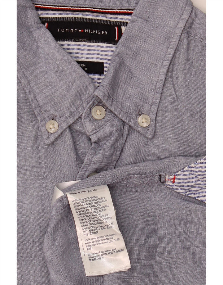TOMMY HILFIGER Mens Short Sleeve Regular Fit Shirt Medium Blue Linen