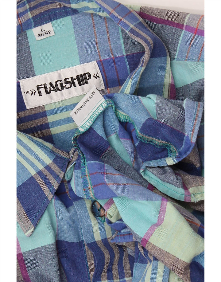 VINTAGE Mens Shirt Size 41/42 Large Blue Check Cotton Vintage Vintage and Second-Hand Vintage from Messina Hembry 