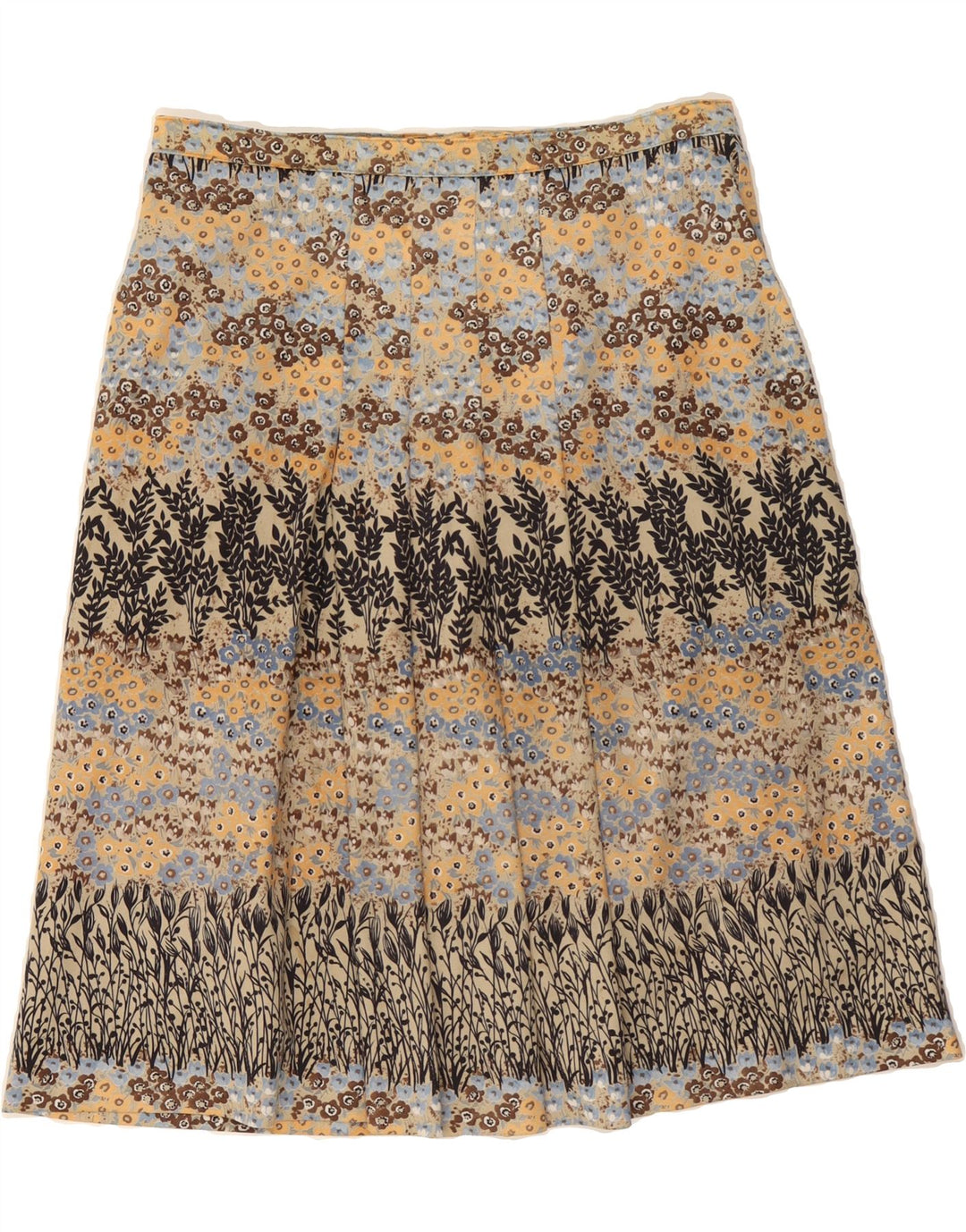 VINTAGE Womens Pleated Skirt W32 Medium Beige Floral Vintage Vintage and Second-Hand Vintage from Messina Hembry 