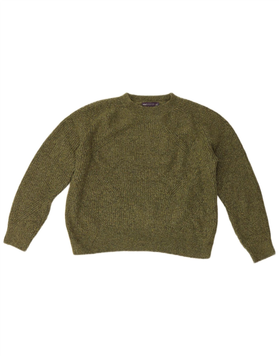 Marks & Spencer Womens Crew Neck Jumper Sweater UK 14 Medium Green Flecked