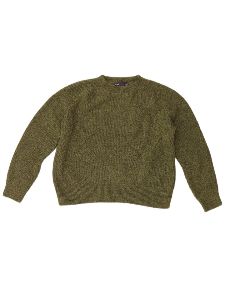 Marks & Spencer Womens Crew Neck Jumper Sweater UK 14 Medium Green Flecked