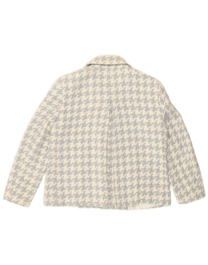 Zara Womens Loose Fit Blazer Jacket UK 10 Small White Houndstooth Cotton