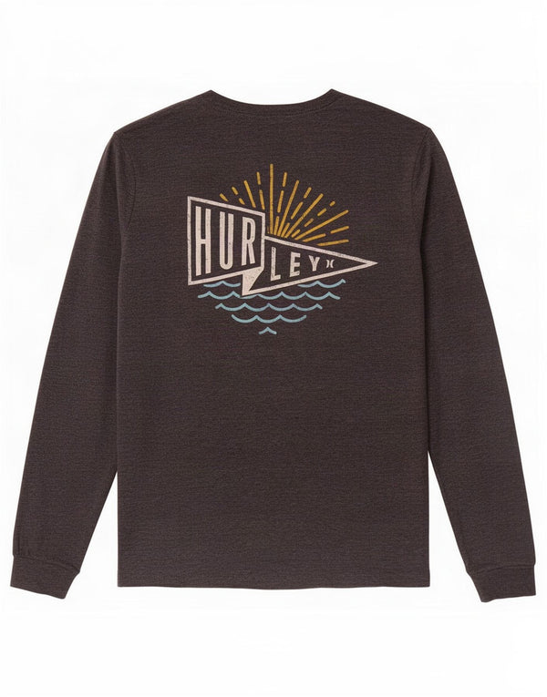 Hurley Mens Graphic Top manga comprida pequeno algodão cinza