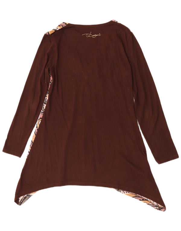 Desigual Dame Langærmet Asymmetrisk Tunika Top UK 14 Stor Brun Blomster