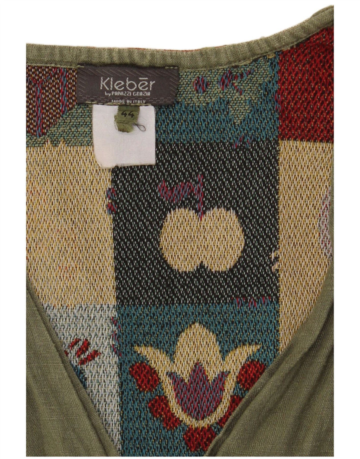 Vintage Womens Sleeveless Shirt Blouse IT 44 Medium Khaki Patchwork