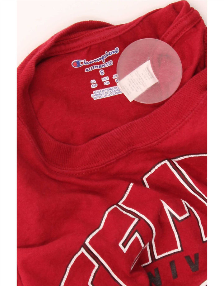 Champion Mens Temple University Graphic Top Long Sleeve Small Red Cotton