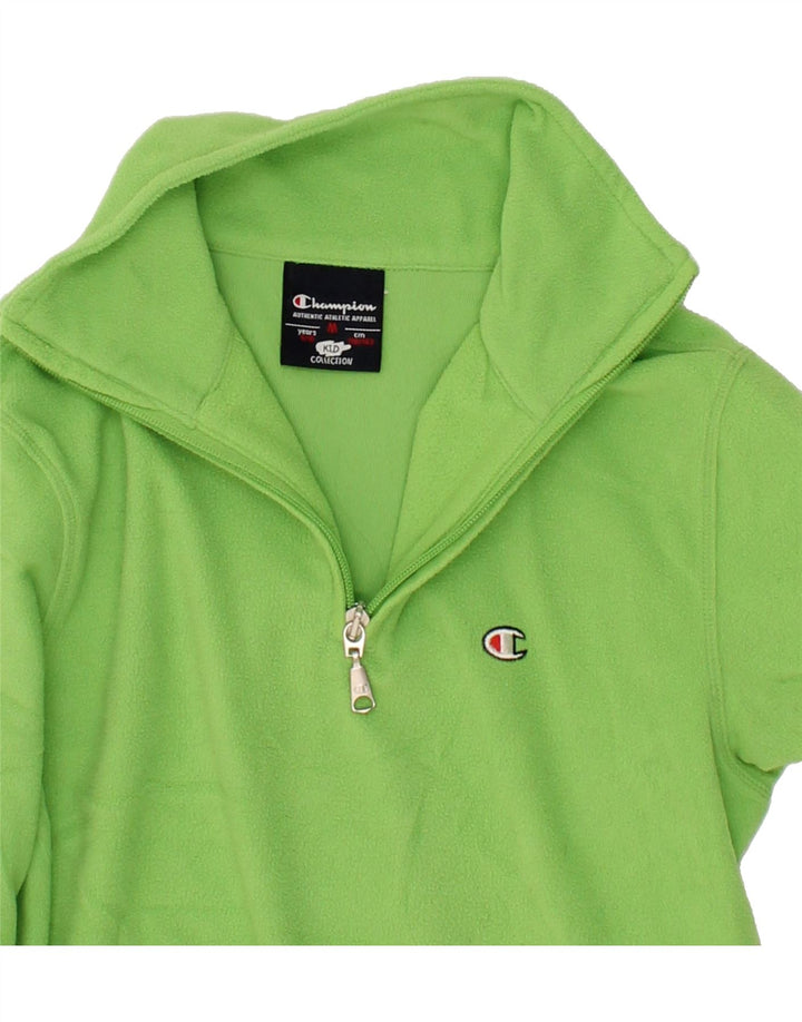 CHAMPION Boys Zip Neck Fleece Jumper 9-10 Years Medium  Green Polyester Vintage Champion and Second-Hand Champion from Messina Hembry 