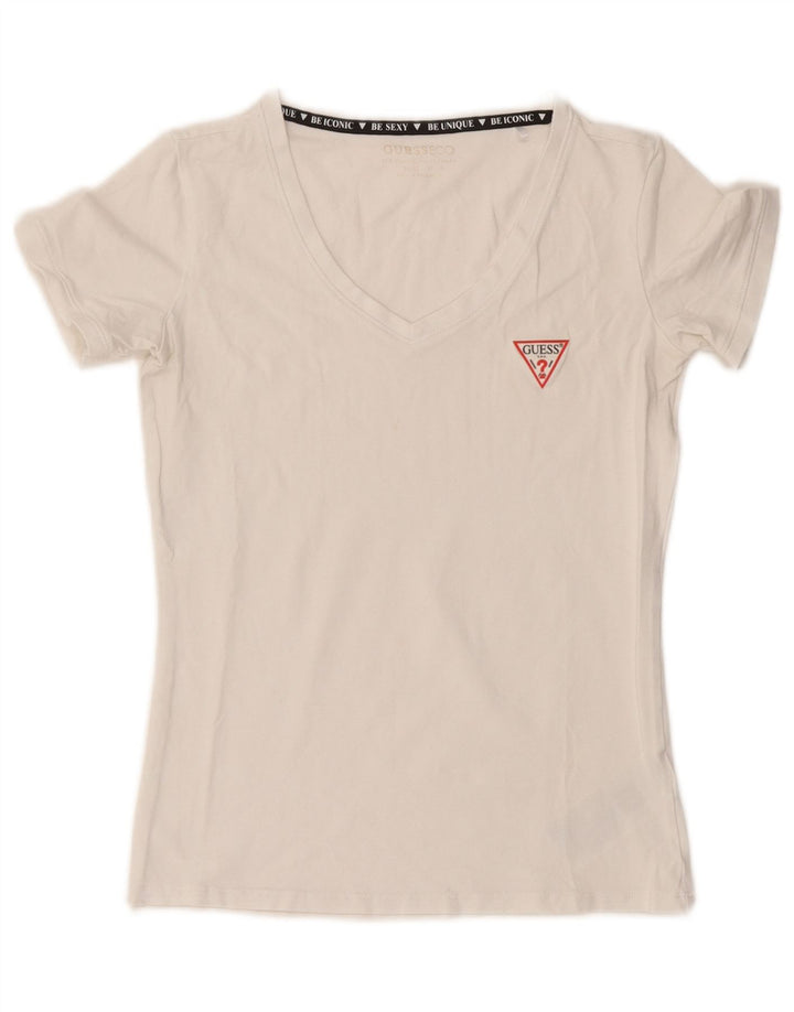 Guess Womens T-Shirt Top UK 12 Medium White Cotton