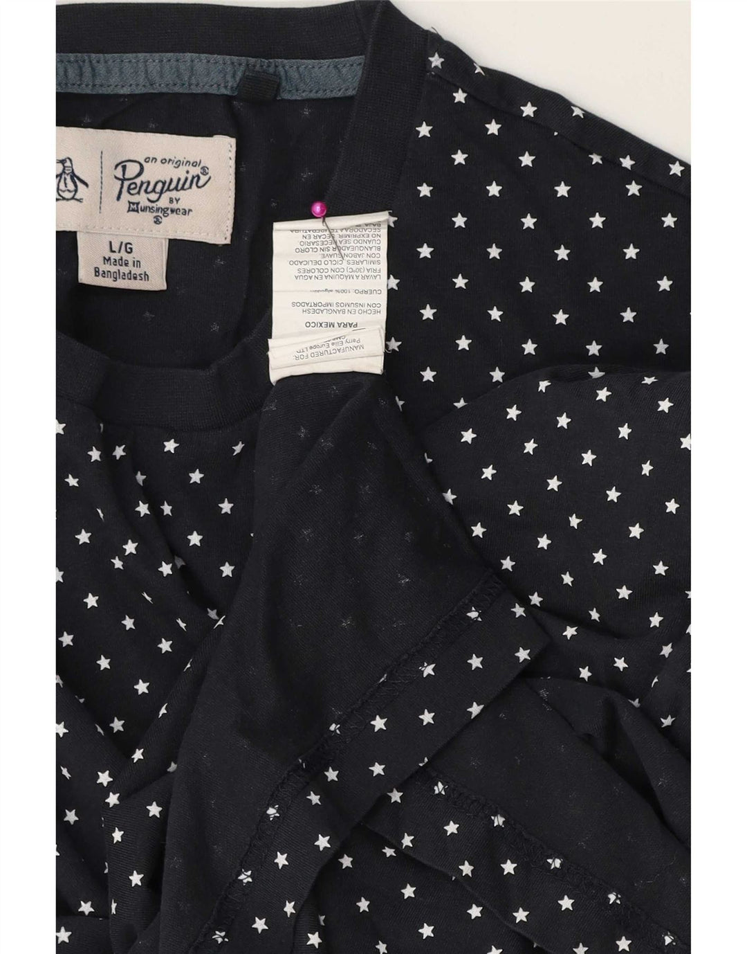 Penguin Mens T-Shirt Top Large Navy Blue Spotted Cotton