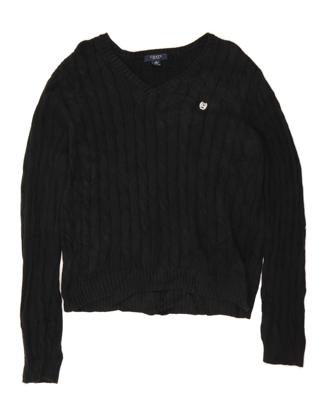 CHAPS Womens V-Neck Jumper Sweater UK 16 Large Black Cotton Vintage Chaps and Second-Hand Chaps from Messina Hembry 