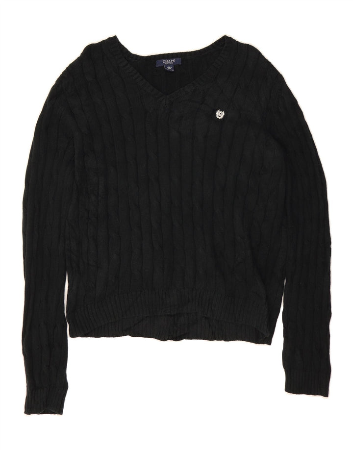 CHAPS Womens V-Neck Jumper Sweater UK 16 Large Black Cotton Vintage Chaps and Second-Hand Chaps from Messina Hembry 