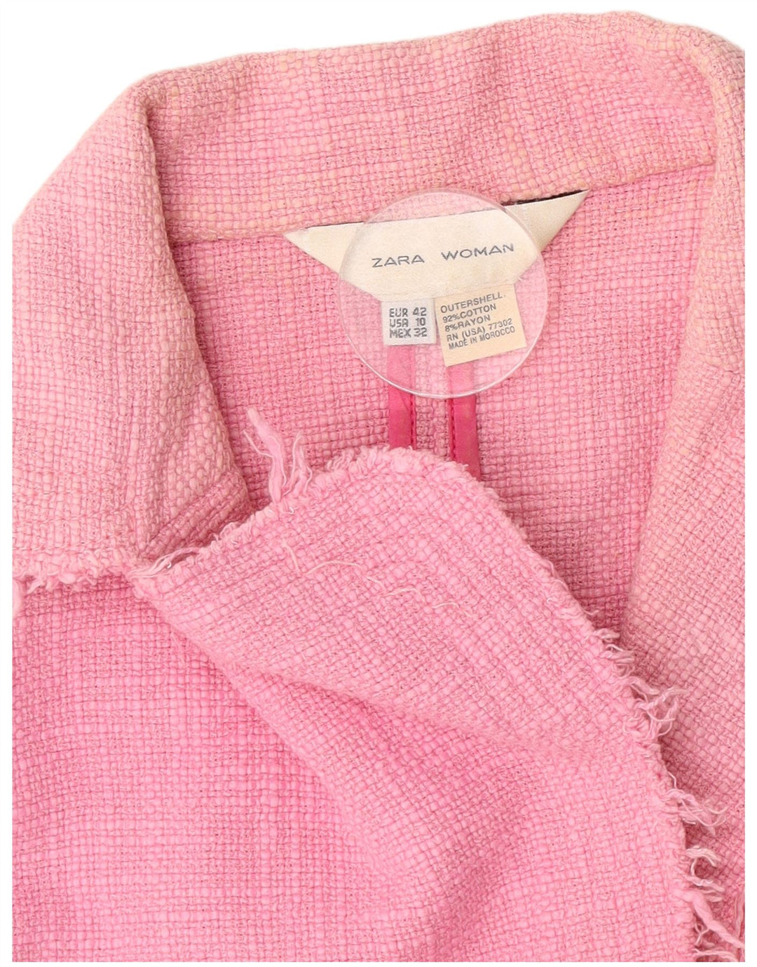 Zara Womens Crop 1 Button Blazer Jacket EU 42 Large Pink Cotton
