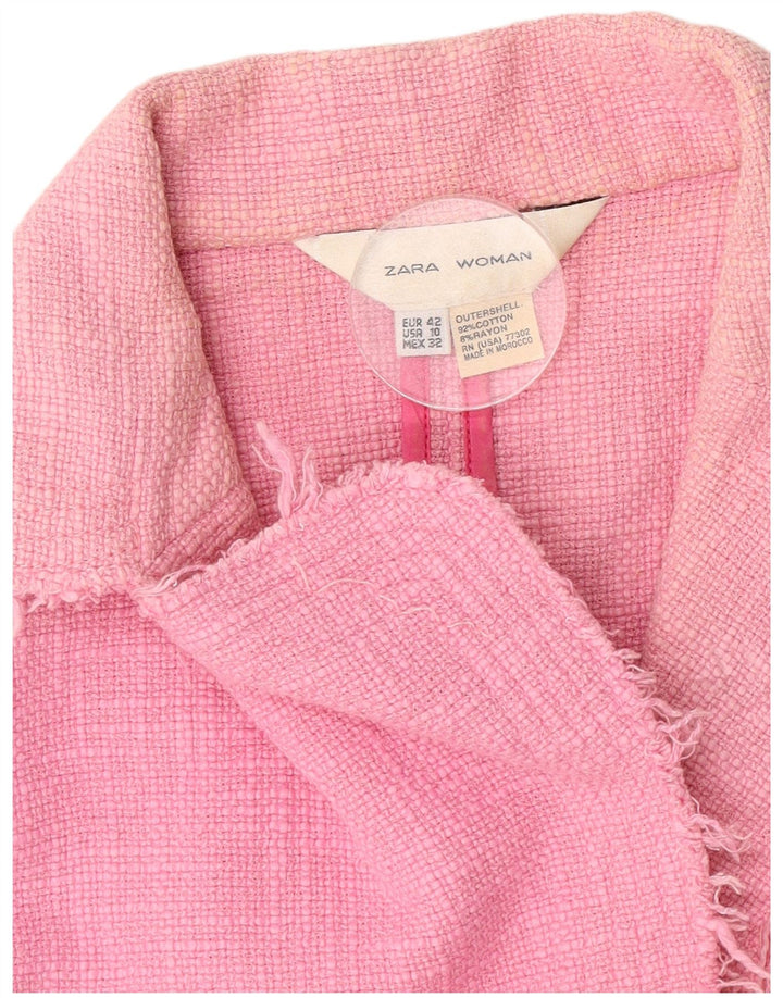 Zara Womens Crop 1 Button Blazer Jacket EU 42 Large Pink Cotton
