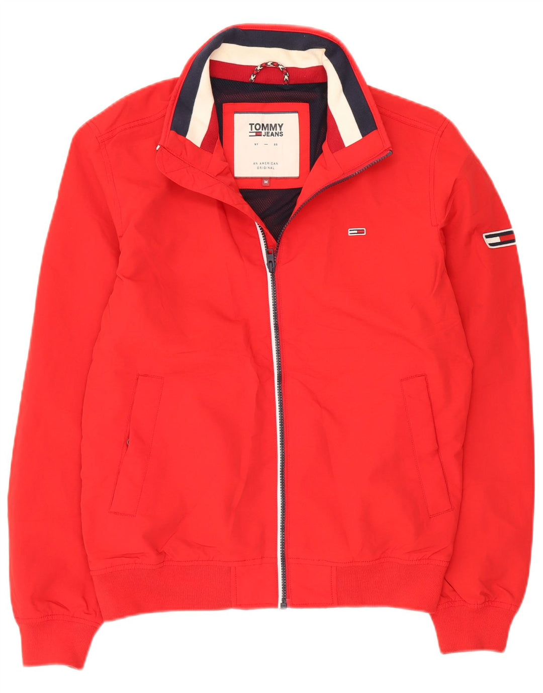 Tommy Jeans Mens Bomber Jacket UK 38 Medium Red Polyester