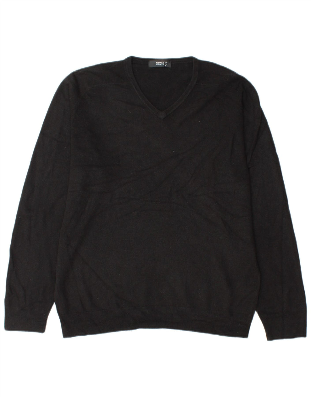 MARKS & SPENCER Mens V-Neck Jumper Sweater Medium Black Acrylic