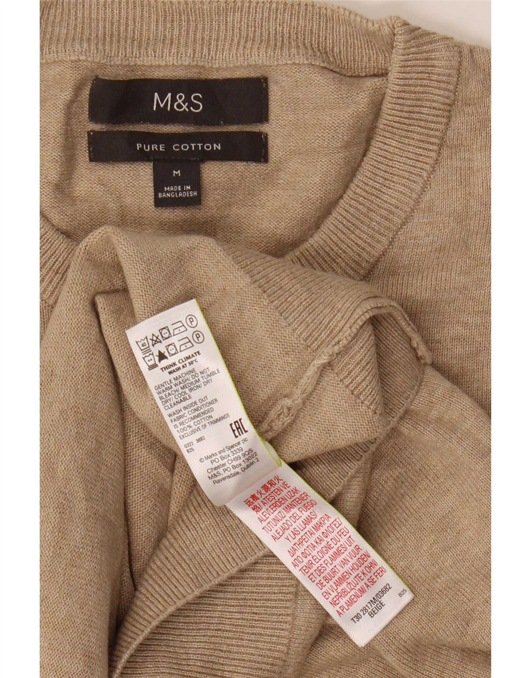 Marks & Spencer Herre sweater med rund hals, medium beige bomuld
