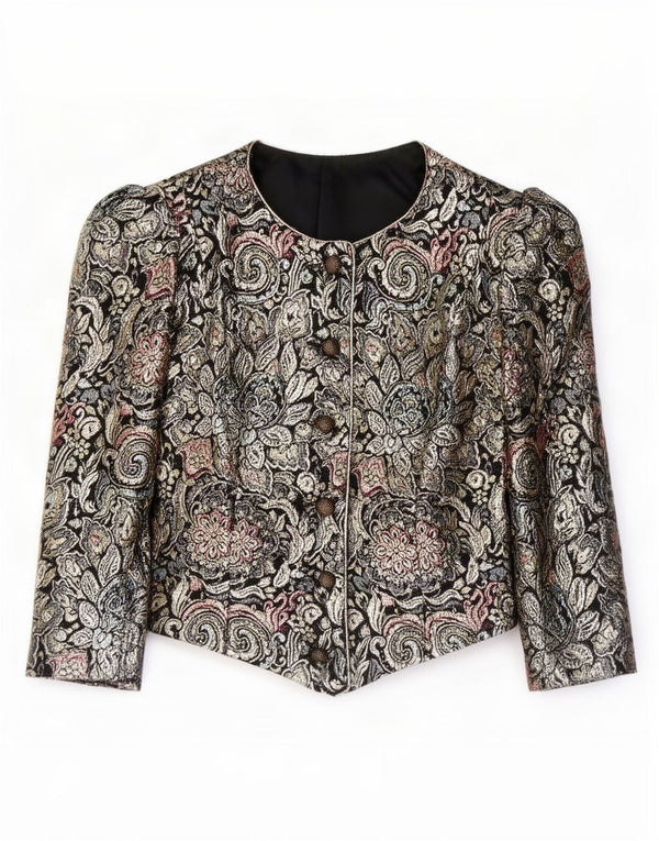 Giacca bolero vintage da donna con maniche a 3/4 UK 16 grande motivo cachemire multicolore