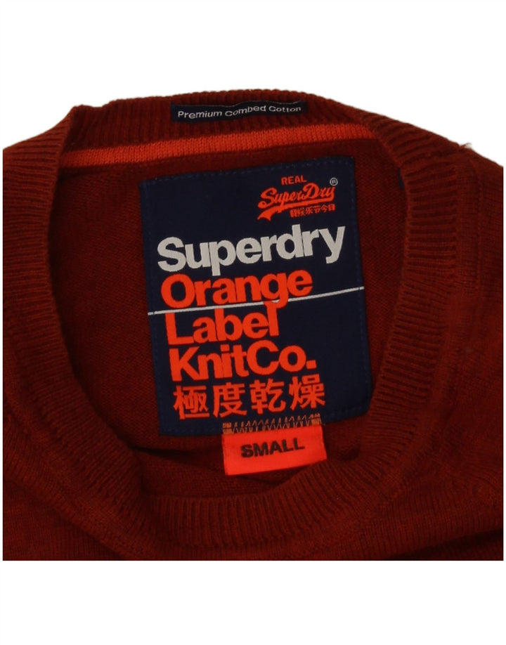 Superdry Mens Boat Neck Jumper Sweater Small Orange Cotton