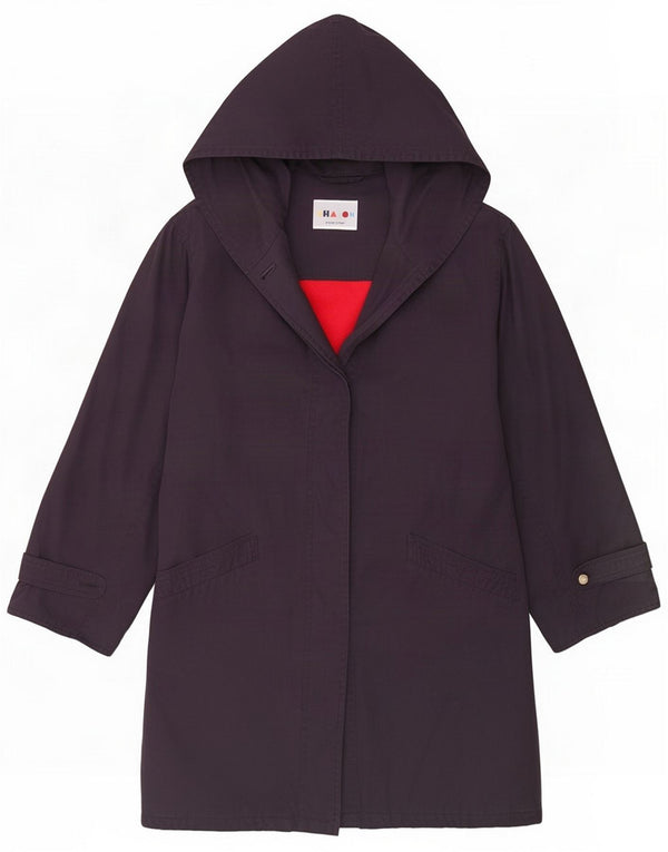 Sobretudo feminino com capuz Charon UK 18 XL poliéster roxo