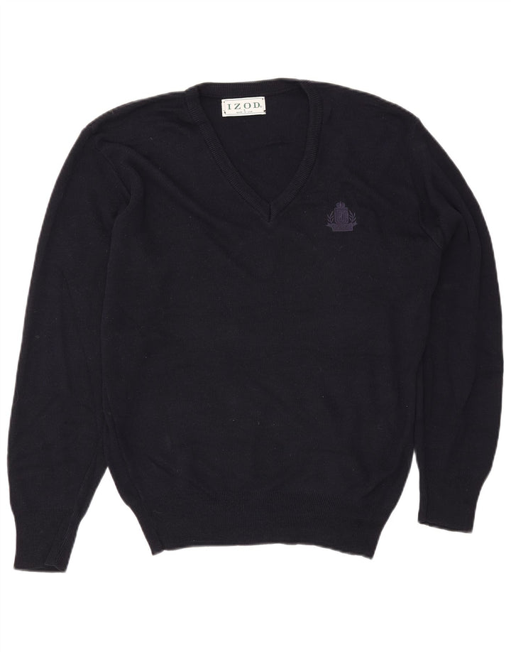 IZOD Mens V-Neck Jumper Sweater Small Navy Blue Acrylic