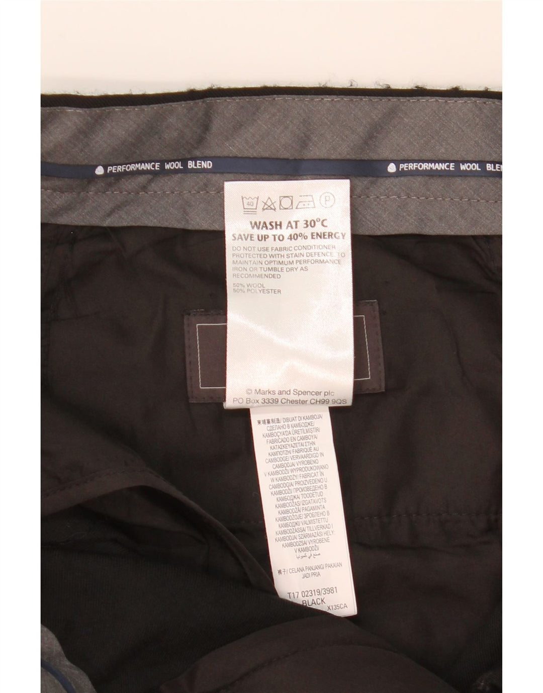 MARKS & SPENCER Pantalon de costume coupe classique pour homme W34 L31 Laine noire