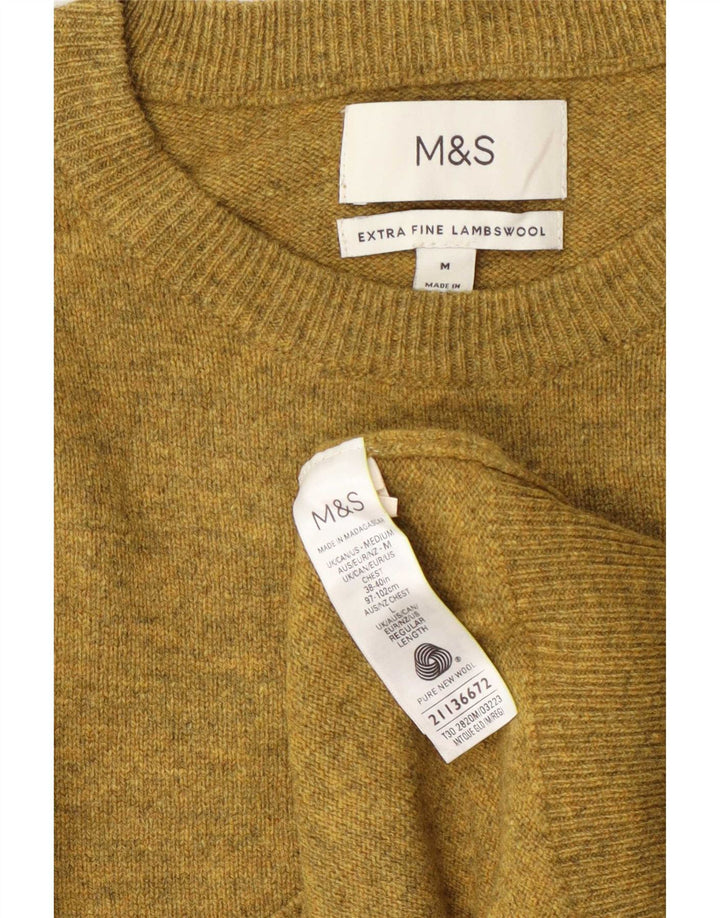 Marks & Spencer Ανδρικό πουλόβερ με λαιμόκοψη, μεσαίο κίτρινο μαλλί