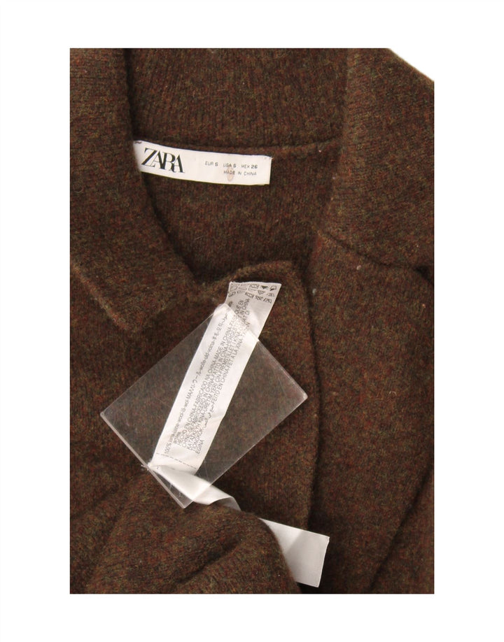 Zara Womens Oversized Overcoat UK 10 Small Khaki Wool