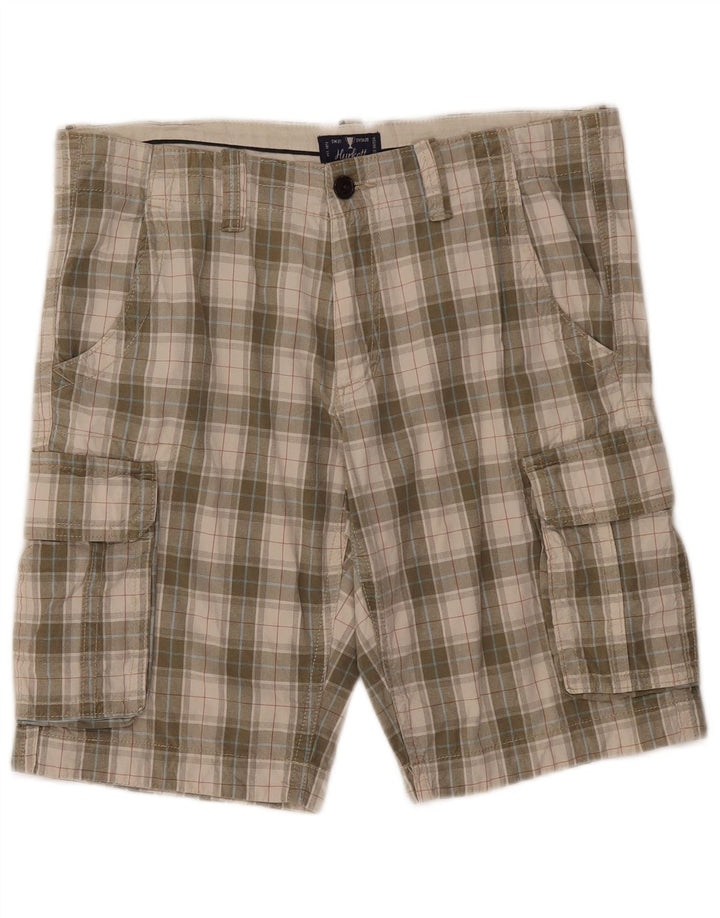 VINTAGE Herren Cargo Shorts IT 50 Large W38 Grün kariert