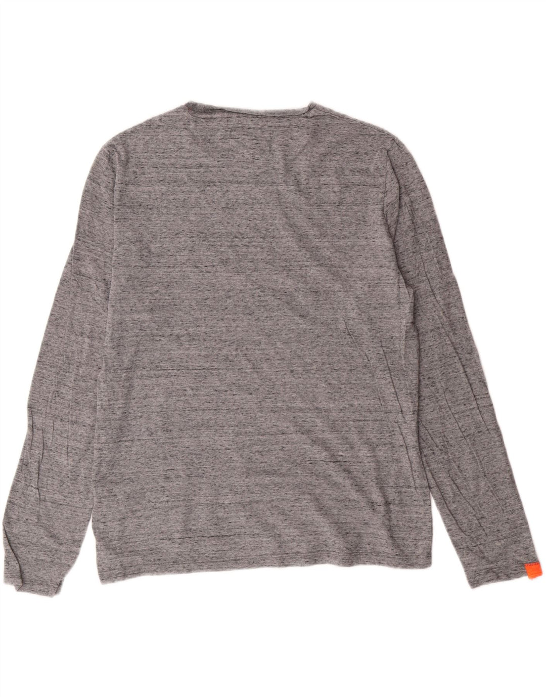 Superdry Herren-Oberteil mit langen Ärmeln, mittelgrau gefleckte Baumwolle