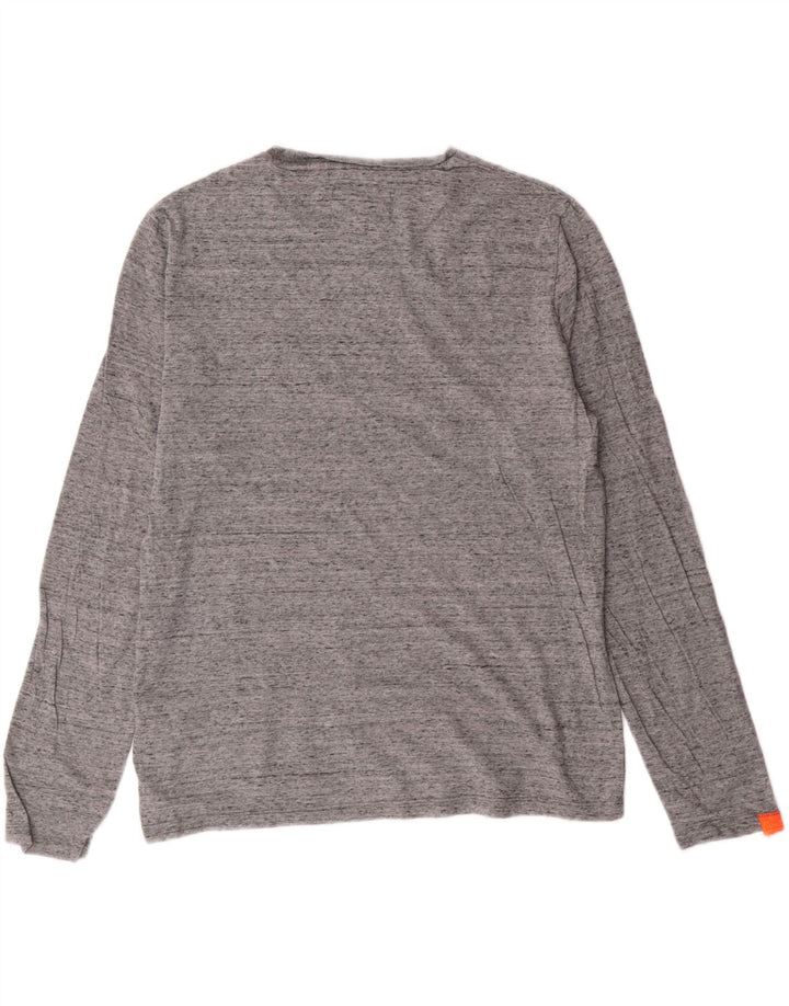 Superdry Herren-Oberteil mit langen Ärmeln, mittelgrau gefleckte Baumwolle