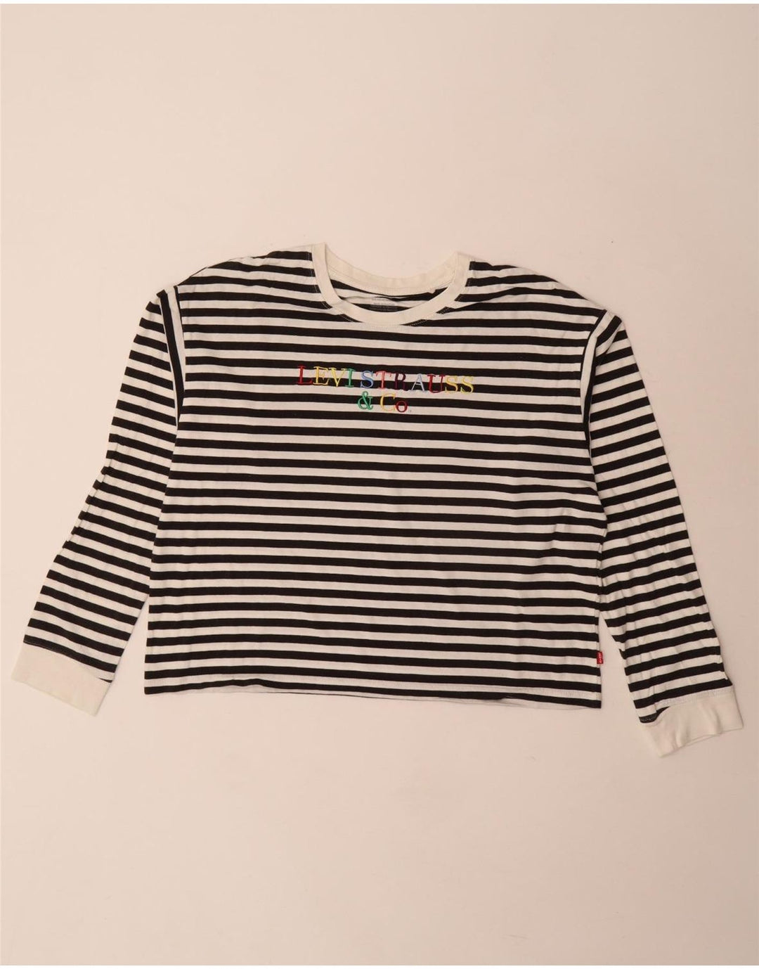 Levi's Womens Crop Graphic Top Long Sleeve UK 10 Small White Striped