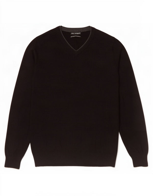 Marks & Spencer Pull autographe à col en V pour homme Petit coton noir