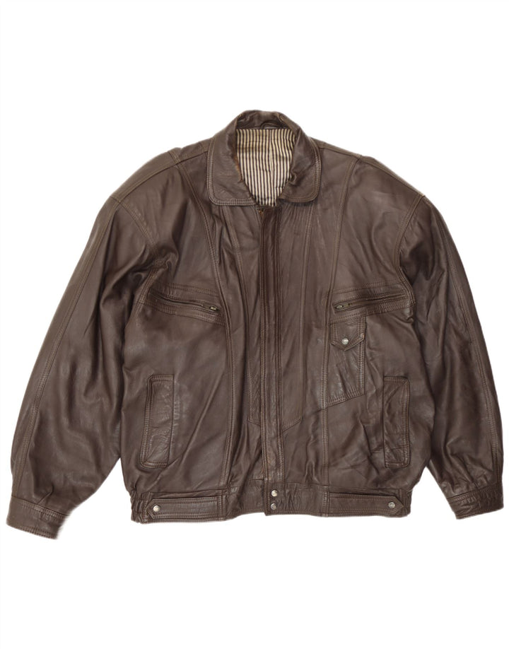 Hohenstein Mens Bomber Leather Jacket UK 44 2XL Brown Leather