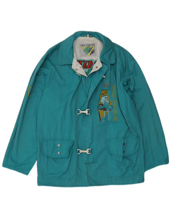 Vintage-Jungen-Duffle-Jacke mit grafischer lockerer Passform, 13–14 Jahre, blaue Baumwolle im Retro-Stil