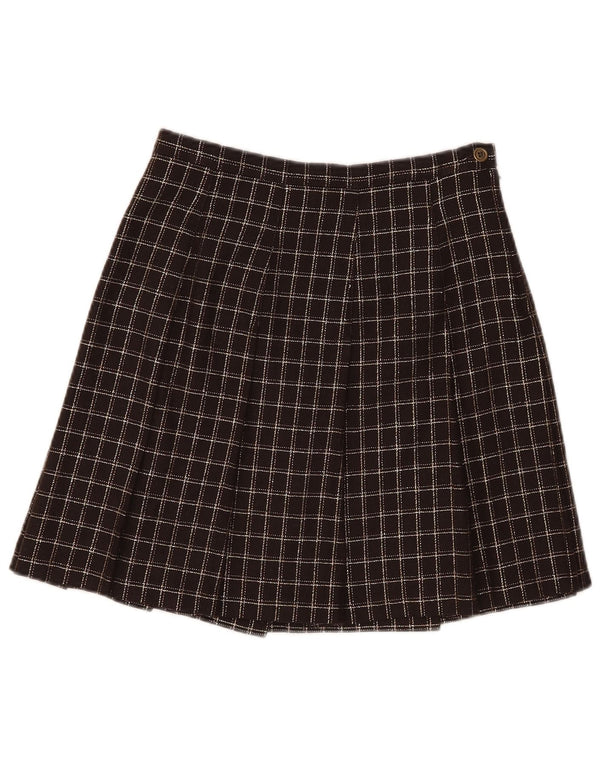 Vintage γυναικεία πλισέ φούστα UK 10 Small W26 Brown Check Wool