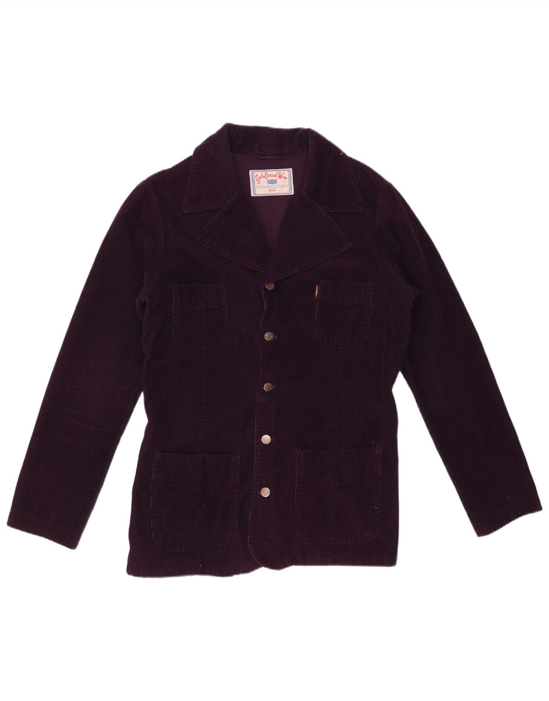 ROCKY Womens 5 Button Corduroy Blazer Jacket UK 14 Medium Purple Cotton