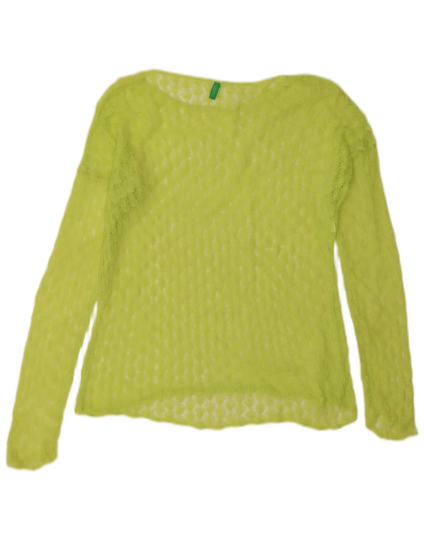 Benetton Womens See Through Top Long Sleeve UK 16 Large Green