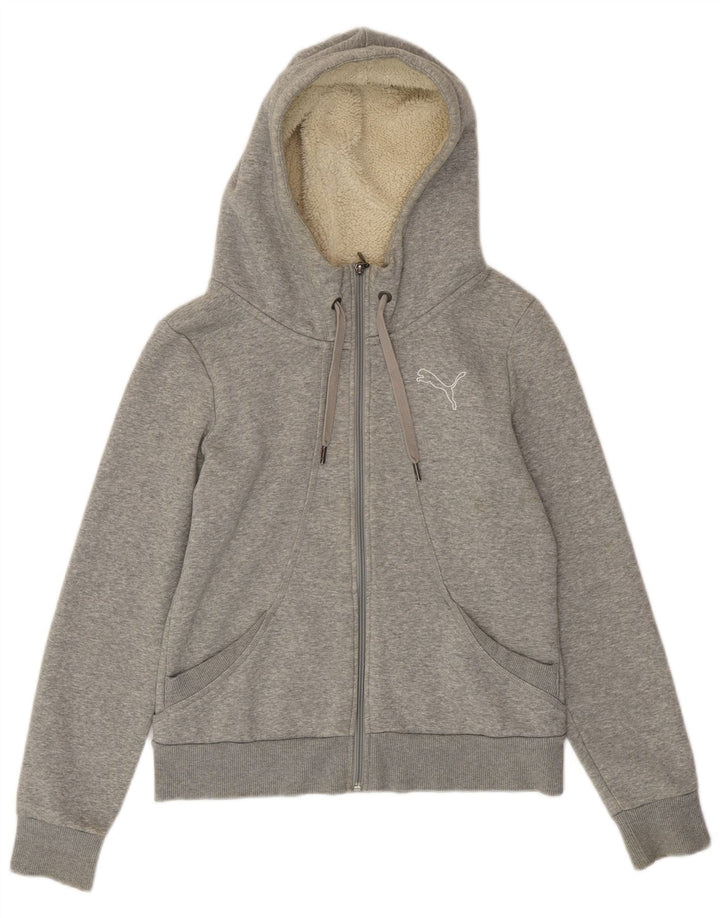 PUMA Womens Zip Hoodie Sweater UK 12 Medium  Grey Flecked
