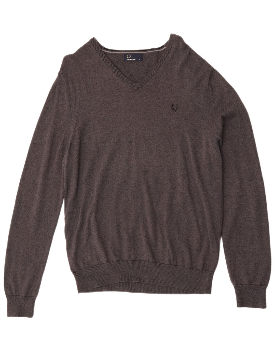 Fred Perry Herren-Pullover mit V-Ausschnitt, groß, graue Merinowolle