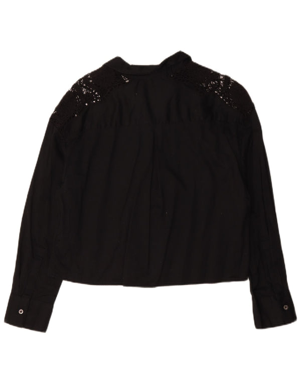 Marks & Spencer Womens Shirt Blouse UK 12 Medium Black Cotton