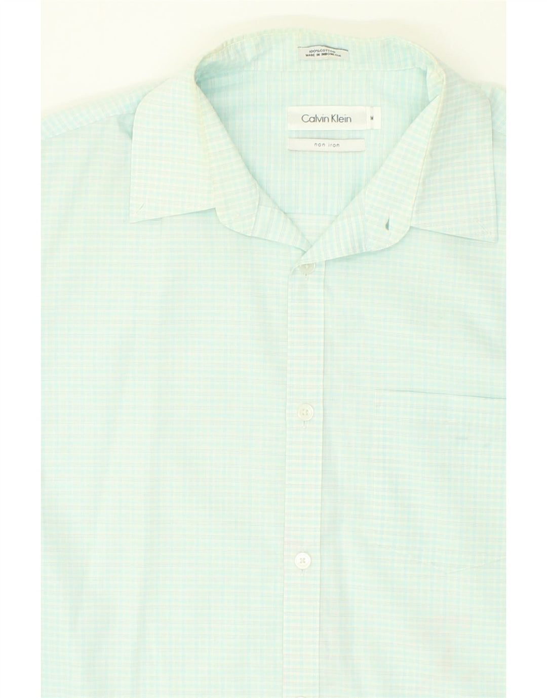 CALVIN KLEIN Mens NON - IRON Shirt Medium Blue Check Cotton | Vintage Calvin Klein | Thrift | Second-Hand Calvin Klein | Used Clothing | Messina Hembry 
