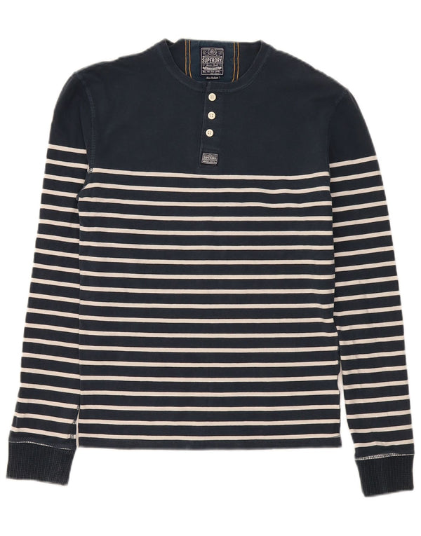 Superdry Homme Regular Top Manches Longues Coton Rayé Bleu Marine Moyen