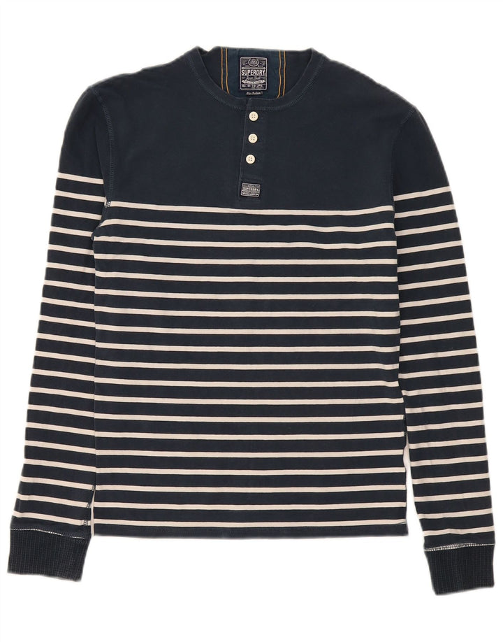 Superdry Uomo Regular Top Manica Lunga Cotone Medio a Righe Blu Navy