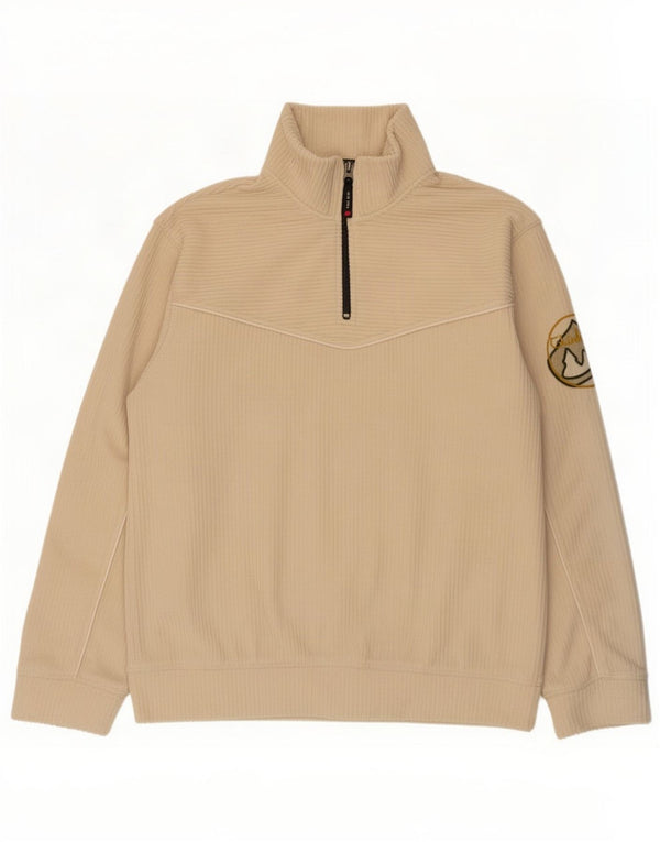 Think Pink Pull polaire à col zippé pour homme Large Beige Polyester