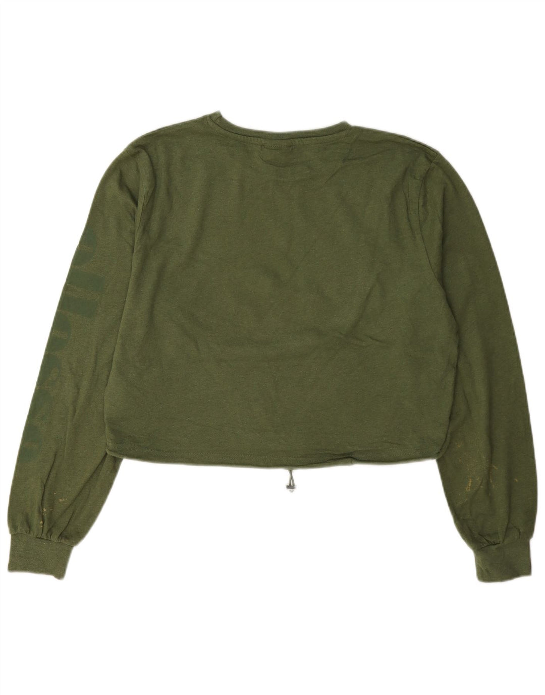 Ellesse Womens Crop Top Long Sleeve UK 12 Medium Green Cotton
