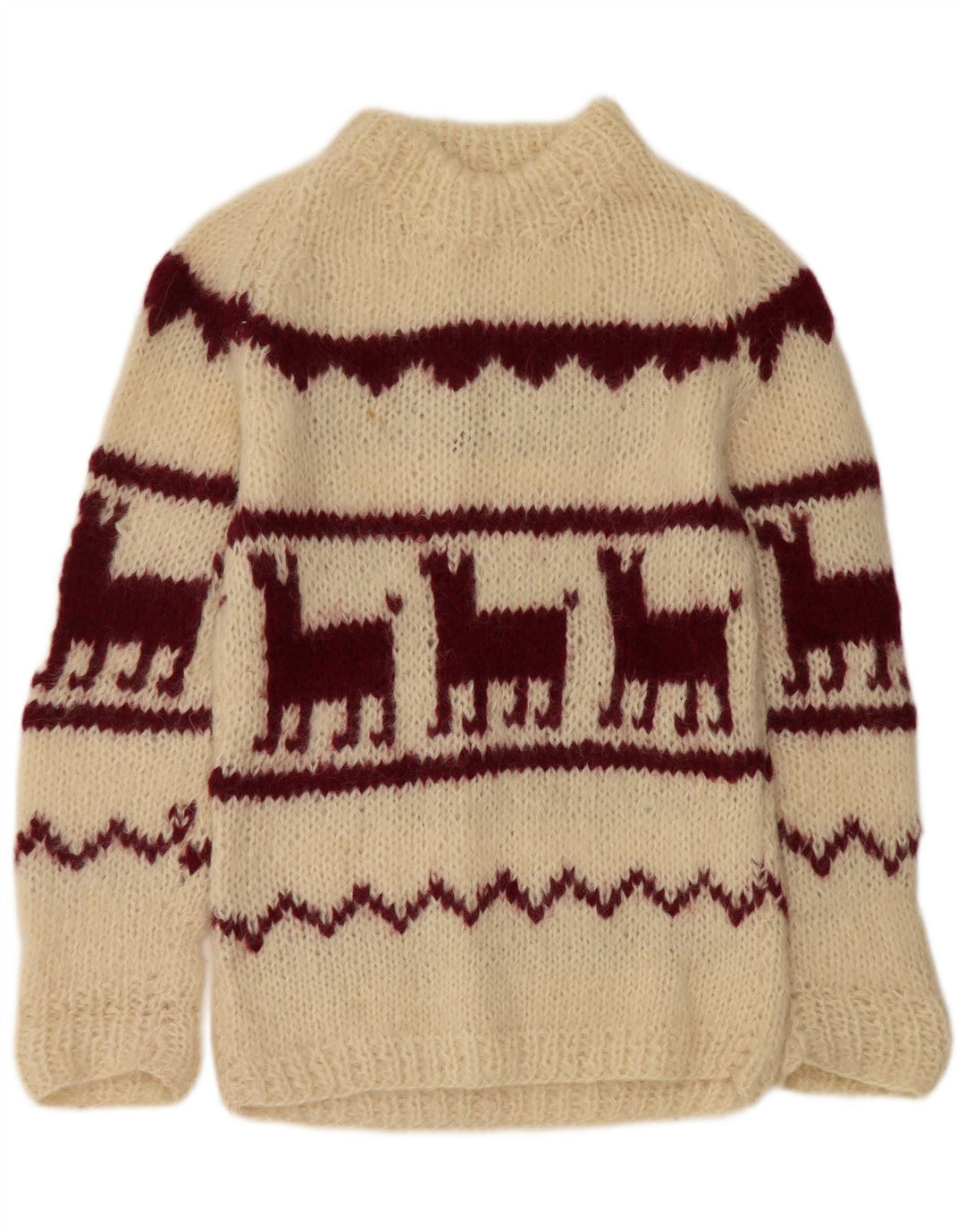 Vintage dame sweater med rund hals DK 14 Medium Off White Aztec