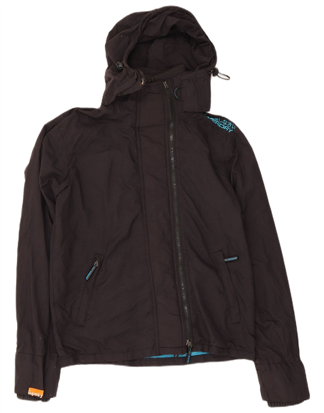 Superdry Mens Hooded Rain Jacket UK 36 Small Black Nylon