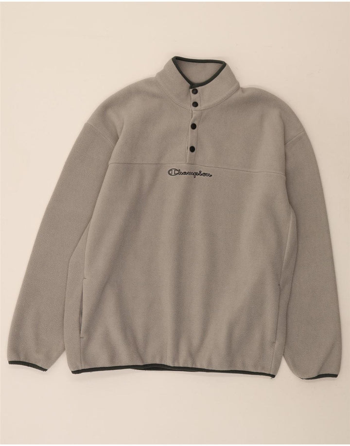 Champion Mens Button Neck Fleece Jumper Large Grey Polyester